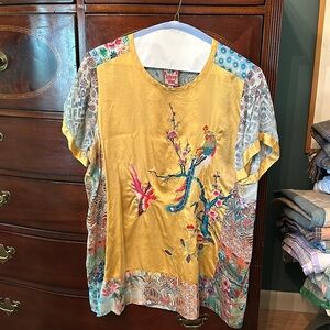 Johnny Was Large embroidered 100% Silk top